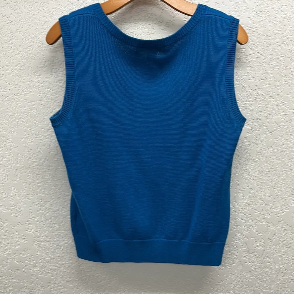 St. John Button 5 Front Cardigan With Sleeveless Shell Top Set M Wool Knit Blue - Image 8