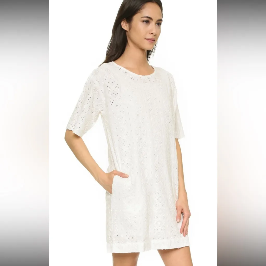 CURRENT ELLIOTT THE EYELET EMBROIDERED T-SHIRT DRESS DIRTY WHITE Size 0 XS NWT - Image 16