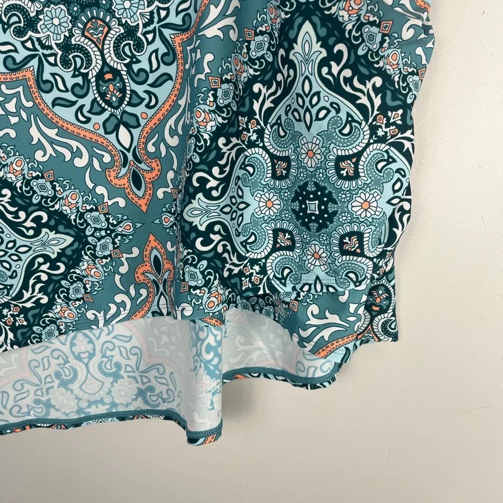 Jantzen Surplice Maillot One-Piece Swimsuit Blue Medallion and Skirt Size 24W - Image 15