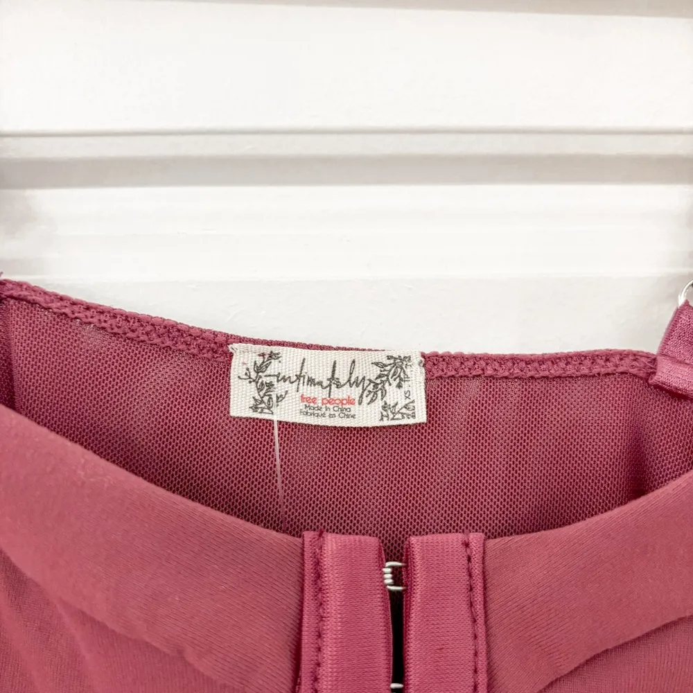 NEW Free People Intimately Night Rhythm Corset Bodysuit Washed Maroon - Image 4