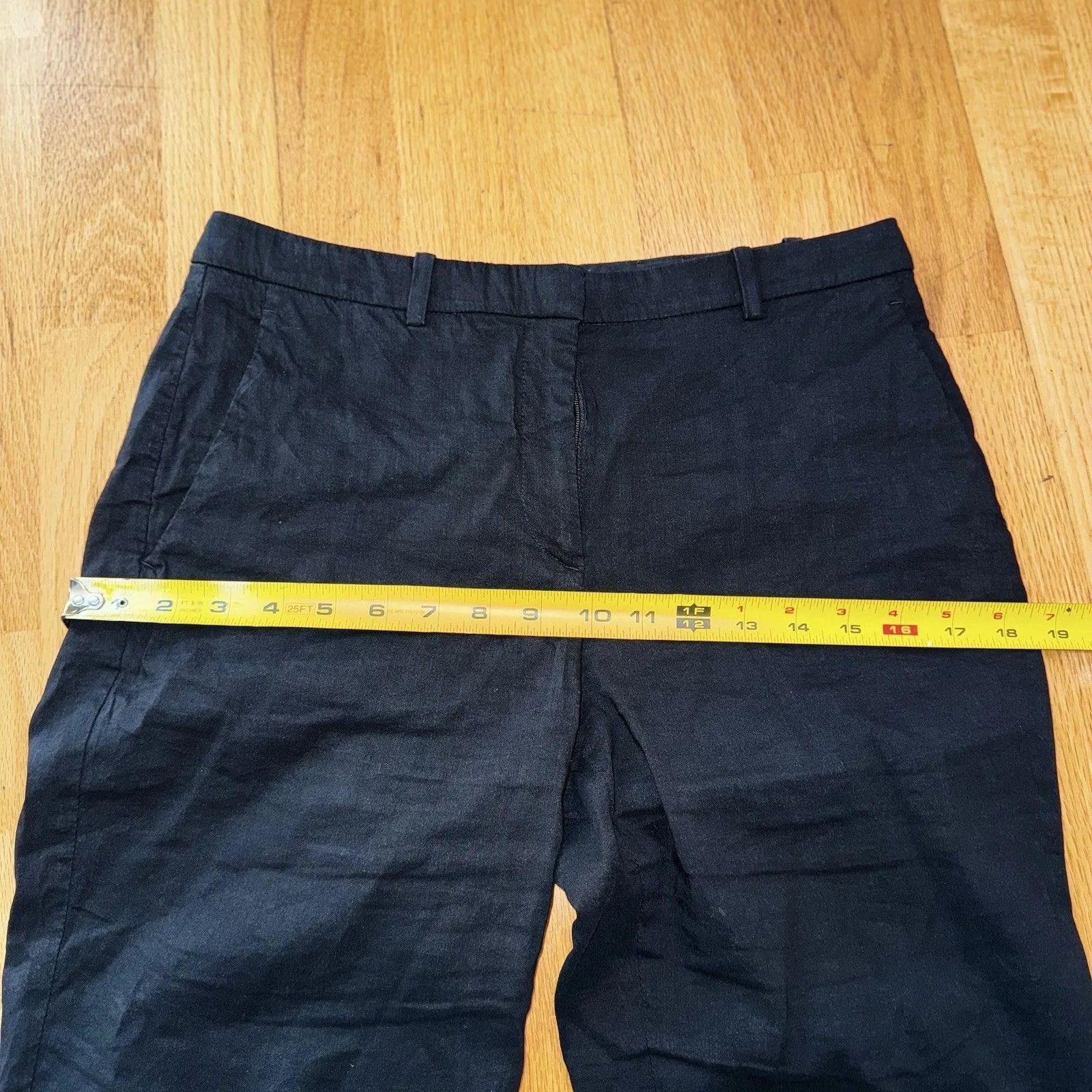 Theory Hartsdale NP Crunch Wash Linen Blend Straight Leg Ankle Pants Black Sz 4 - Image 6