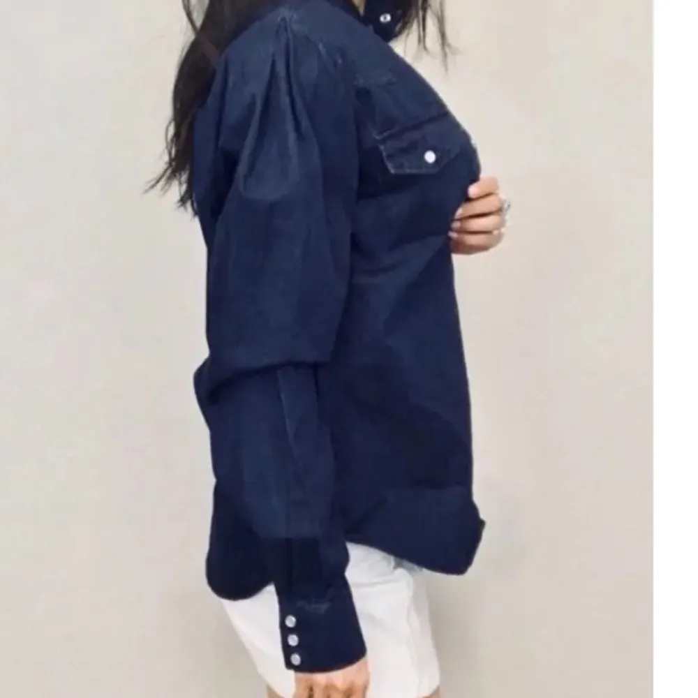 Torn by Ronny Kobo Denim Long Puff Sleeve Pearl Button Snap Front Size Medium - Image 4