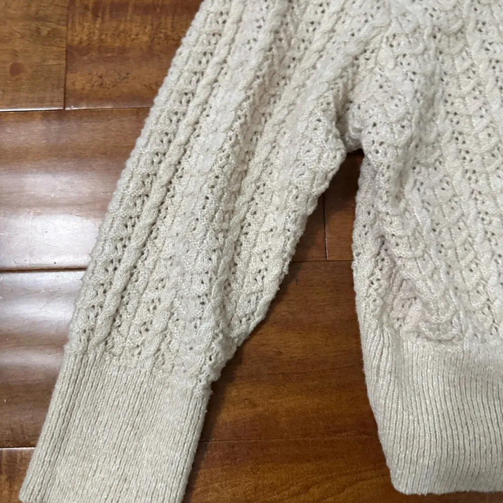 Cream Cable Knit Cardigan Sweater - Image 3