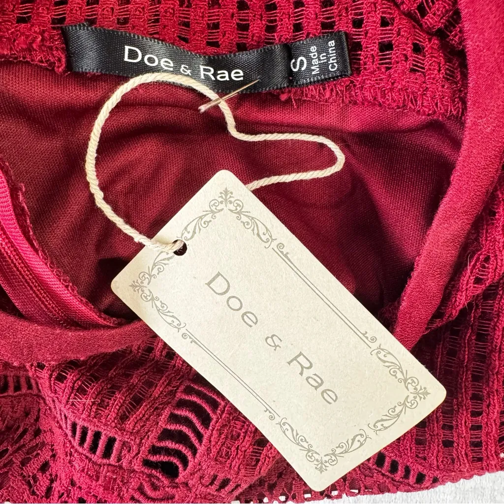 Burgundy Party Dress Lace Inlay Flutter Sleeve Whimsigoth Fairy Doe & Rae Small - Image 3