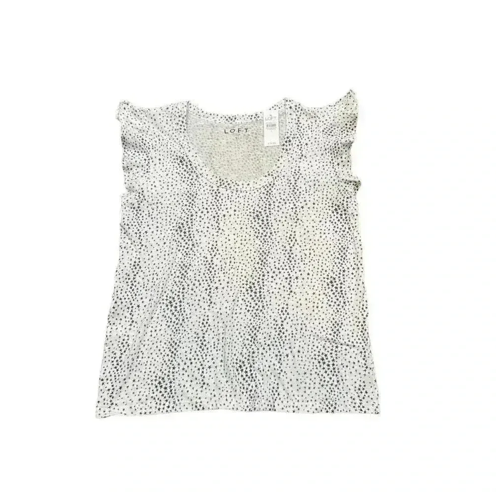 Loft Women’s Star Flutter‎ Sleeve Scoop Neck Tee Size Small Navy & White - Image 4