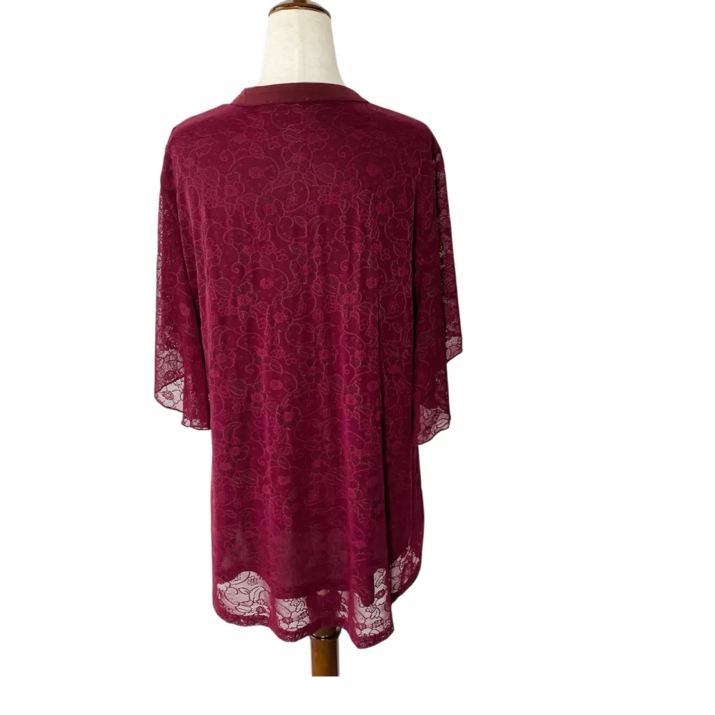 TIMESON Burgundy Lace Flutter Sleeve Top Purple Size XL - Image 4