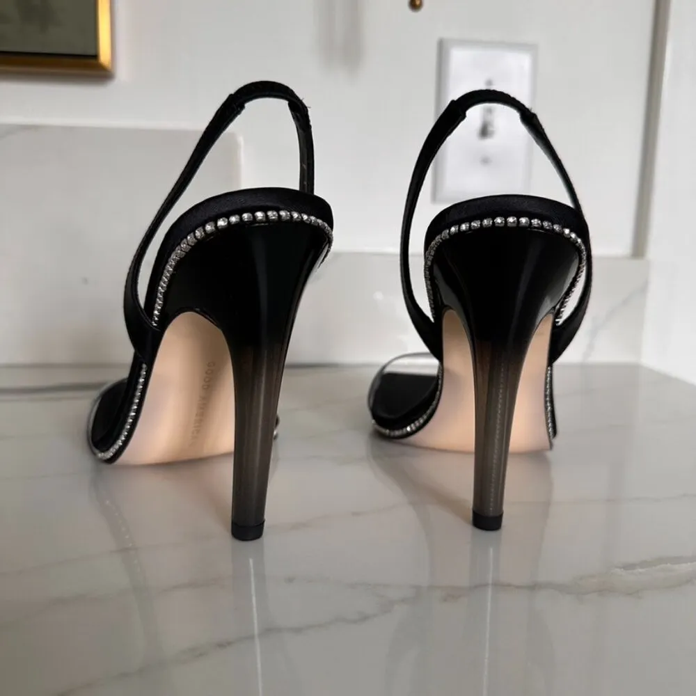 Crystal Crush Lucite Satin Rhinestones Stilletto Heels SZ 9 - Image 5