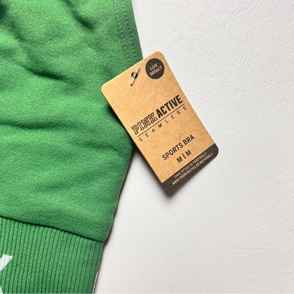 Victoria's Secret PINK Women's Active Logo Adjustable Strap Sporty Bra Sz M Green Size M - Image 6