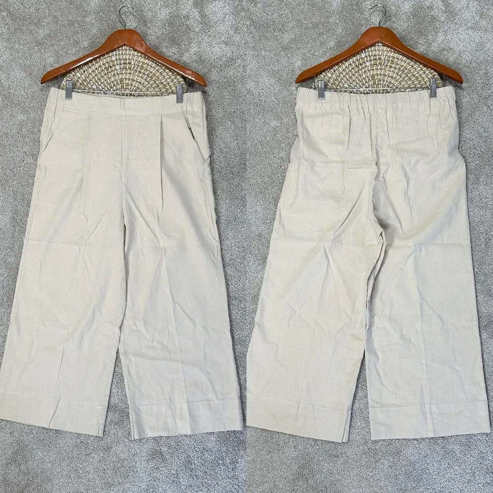 Lera Pivovarova Women’s Dana Pants Pull On Wide Leg 100% Linen in Sand Size XL - Image 3
