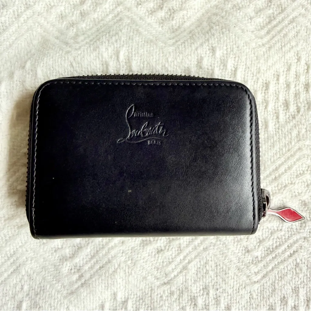 Christian Louboutin Black Spike Leather Panettone Card Holder / Coin Purse, VGUC - Image 2