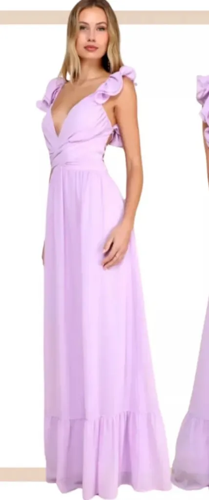 Lulus Soiree Celebration Ruffled Lace Up Maxi Dress Purple Extra Small Size XS - Image 2