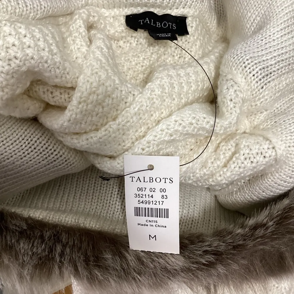 Talbots Faux Fur Knit Poncho Medium NEW - Image 6