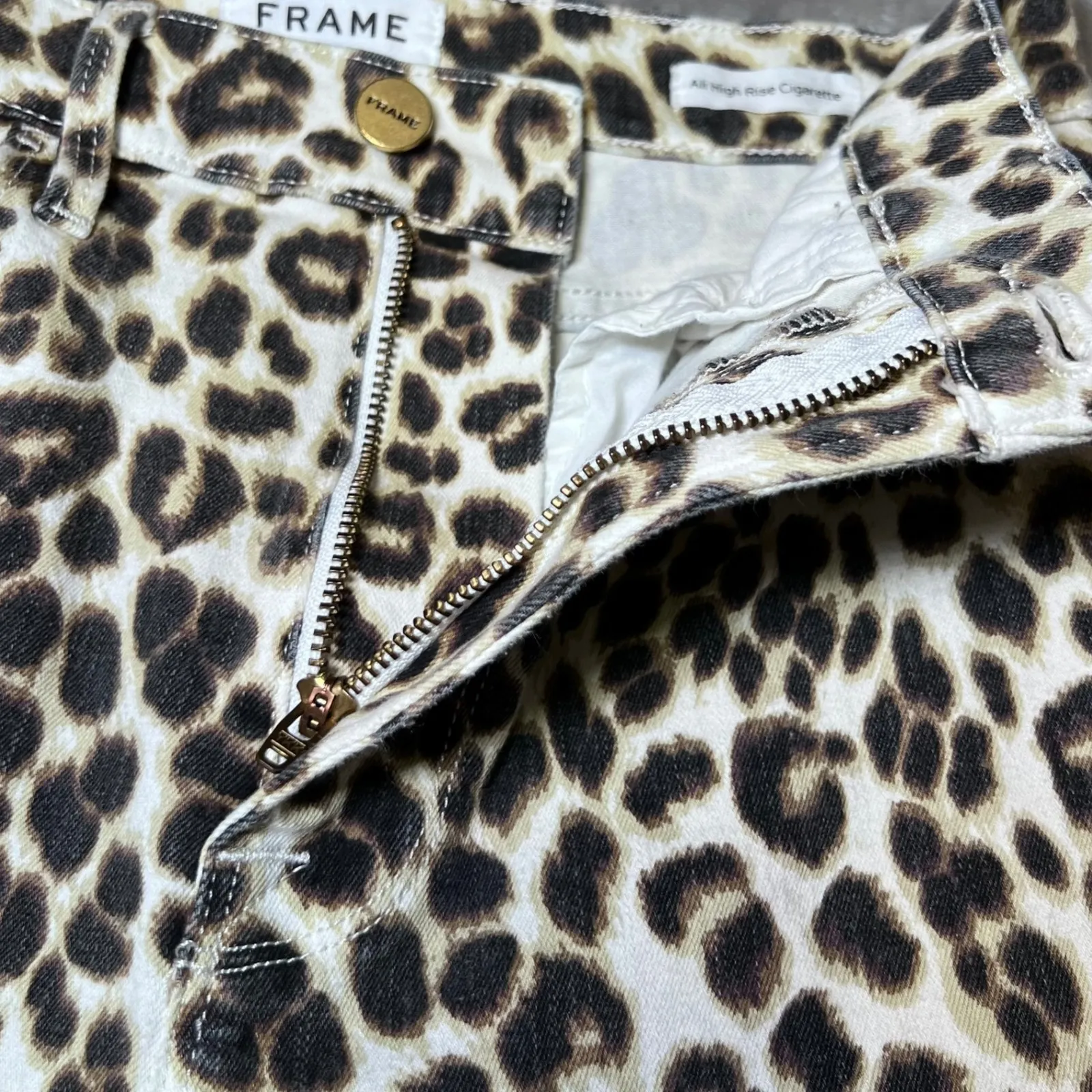 Frame Ali High Rise Cigarette Leopard Print Jeans Womens 27 Trendy Fashionable - Image 7
