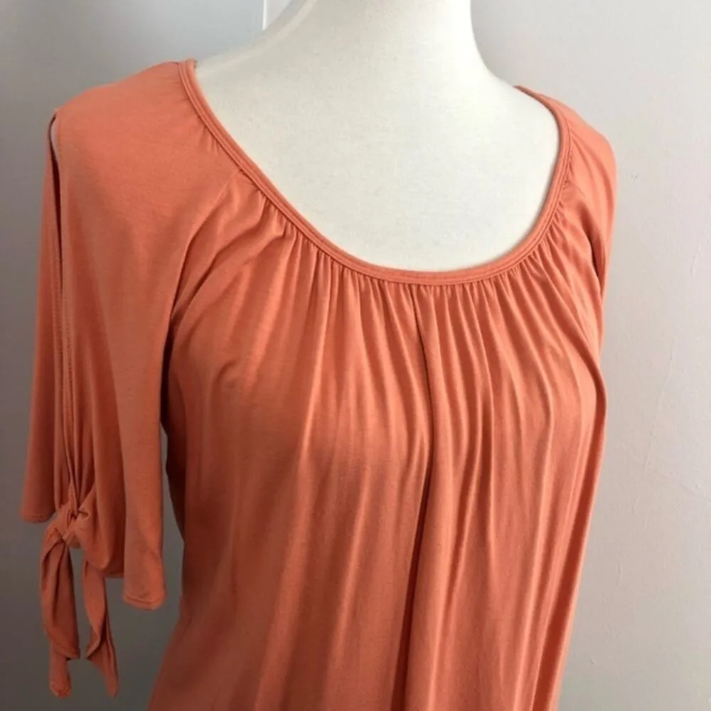 St John Orange Chinched Scoop Neck Slit Tie Sleeve Blouse Shirt Size Small - Image 2