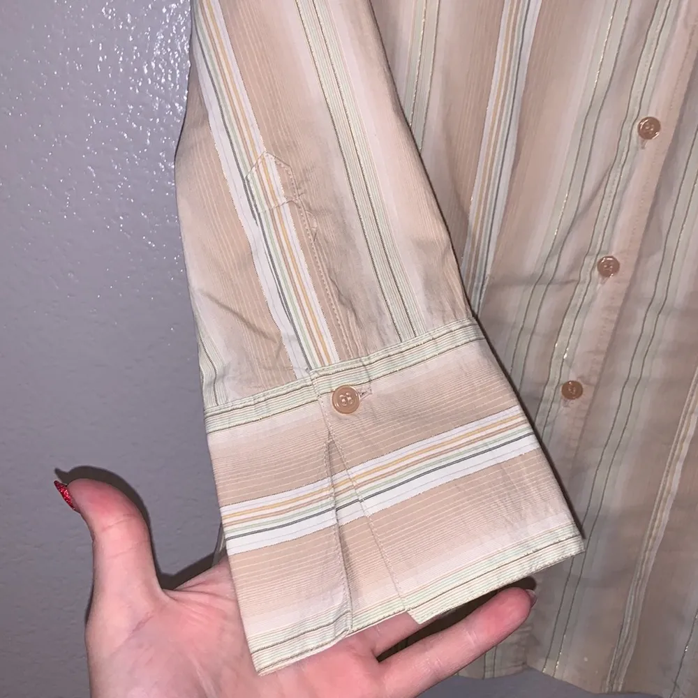New York & Company beige gold striped XS button Down shirt - Image 4