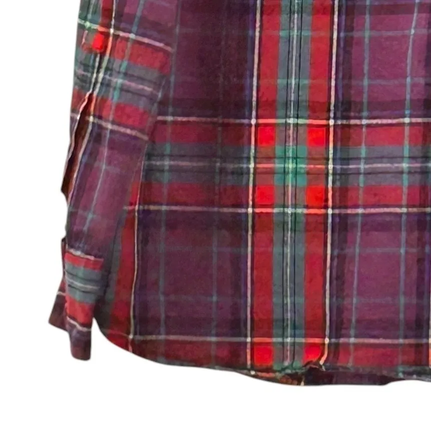 Lauren Ralph‎ Lauren Tartan Button Up Top Purple Red XL - Image 5
