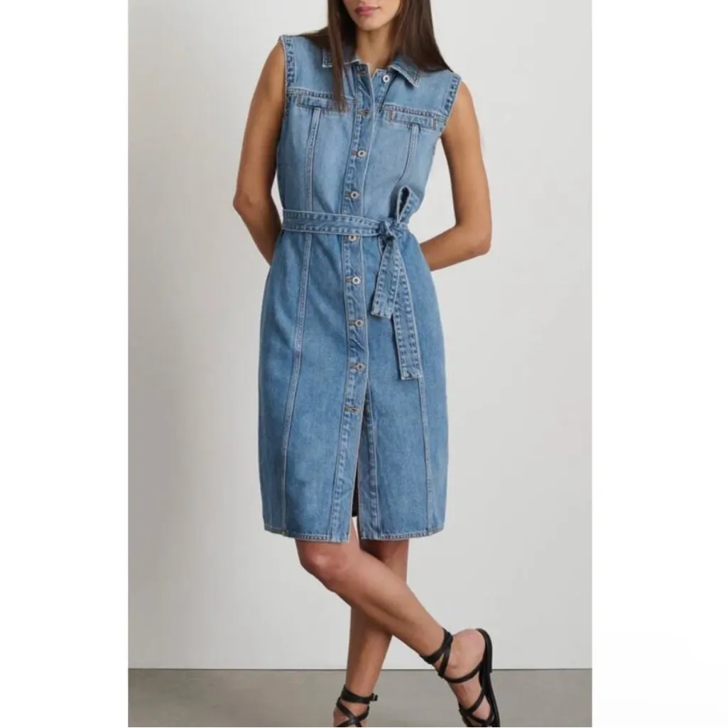 Alex Mill Medium NWOT Adeline Dress Denim Tie Belt Western Country Modest Blue - Image 4