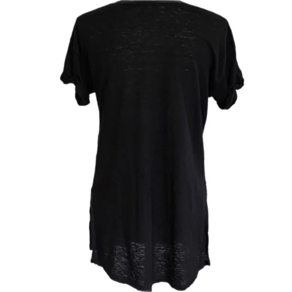 REBECCA MINKOFF “Love Me” black slub, burn-out linen t-shirt. Size XS. EUC - Image 6