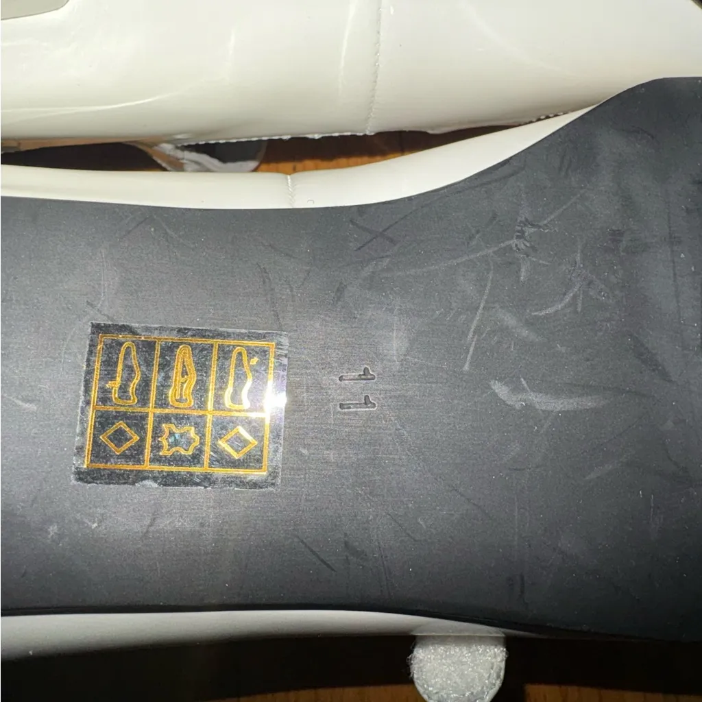 Jeffrey Campbell White Faux Patent Strappy Block Heels Size 11 - Image 6