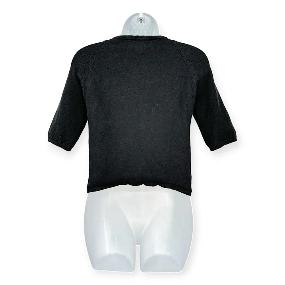 525 America | Small | Flower Embroidered Short Sleeve Button Up Cardigan Sweater - Image 5