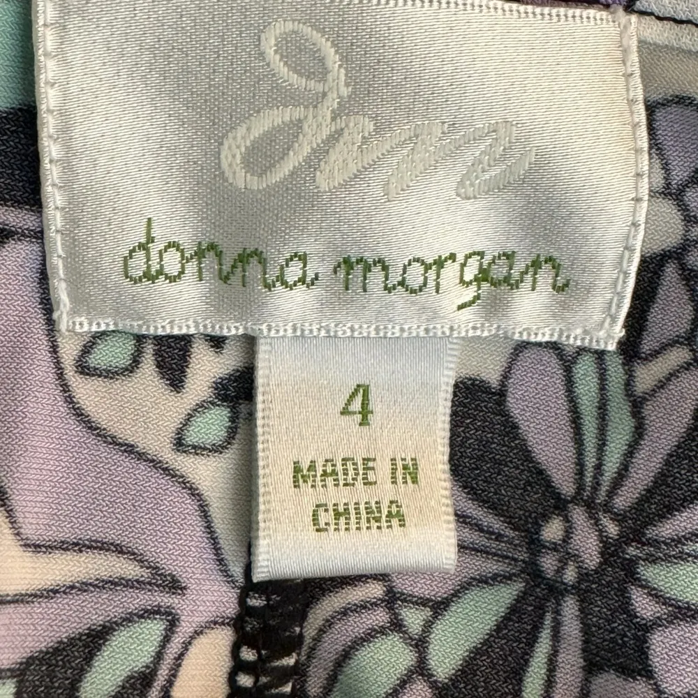 DONNA MORGAN Women’s Size 4 Floral Dress Short Sleeve Mini Ruffle Hem Green - Image 6