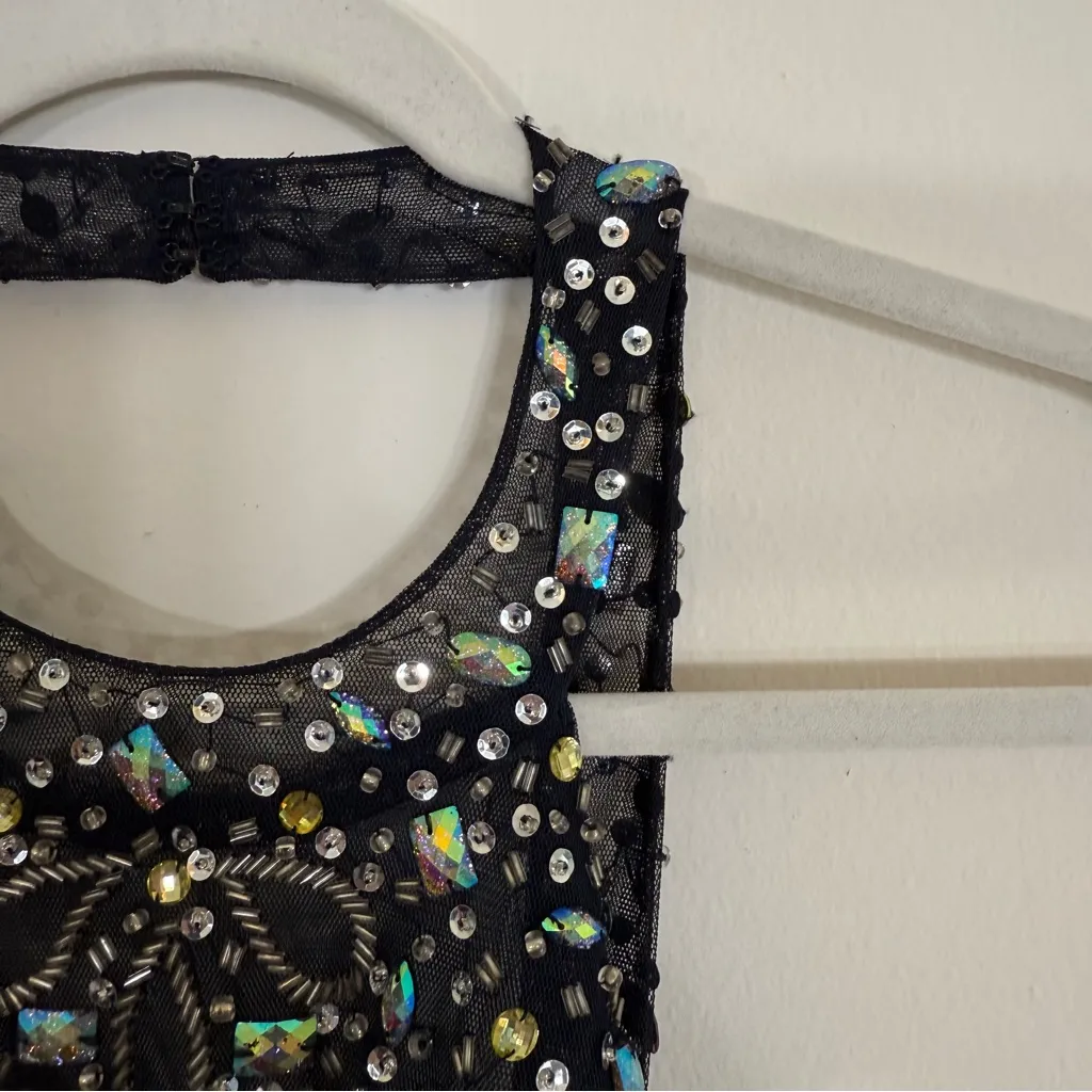 Betsey and Adam Navy Blue Yellow Beaded Maxi Dress Size 2 - Image 6