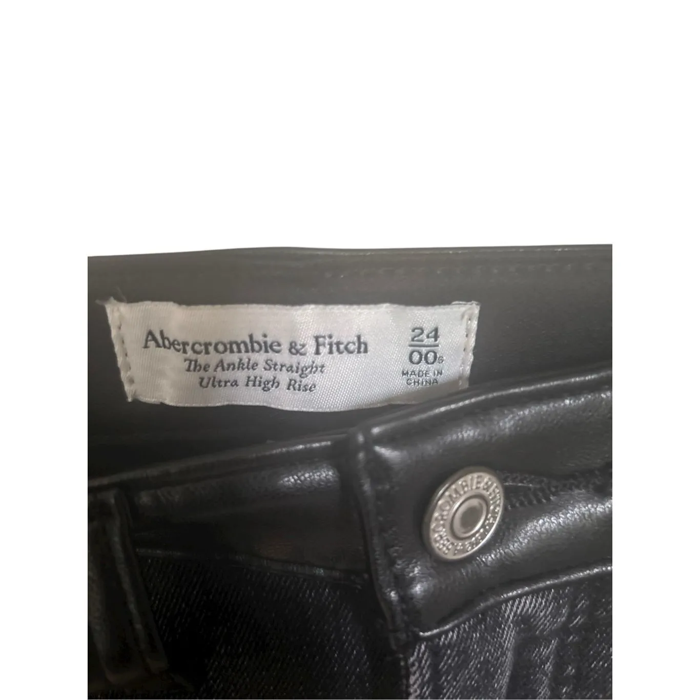 NWT Abercrombie &Fitch Mix Fabric The Ankle Straight Ultra High Rise Faux /Denim - Image 7