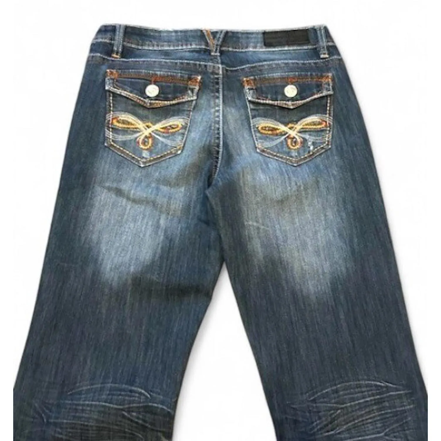 Twenty One Black Rue21 Jeans 9/10R Flare Dark Wash Distressed Embroidered‎ Blue Size 10 - Image 3