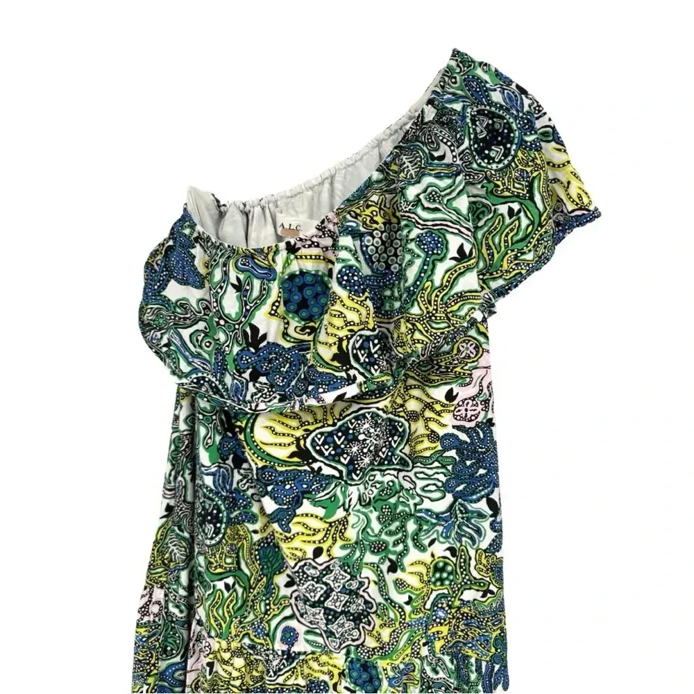 ALC One Shoulder Naomi Dress Multicolor Abstract Print Midi Length‎ Small - Image 8