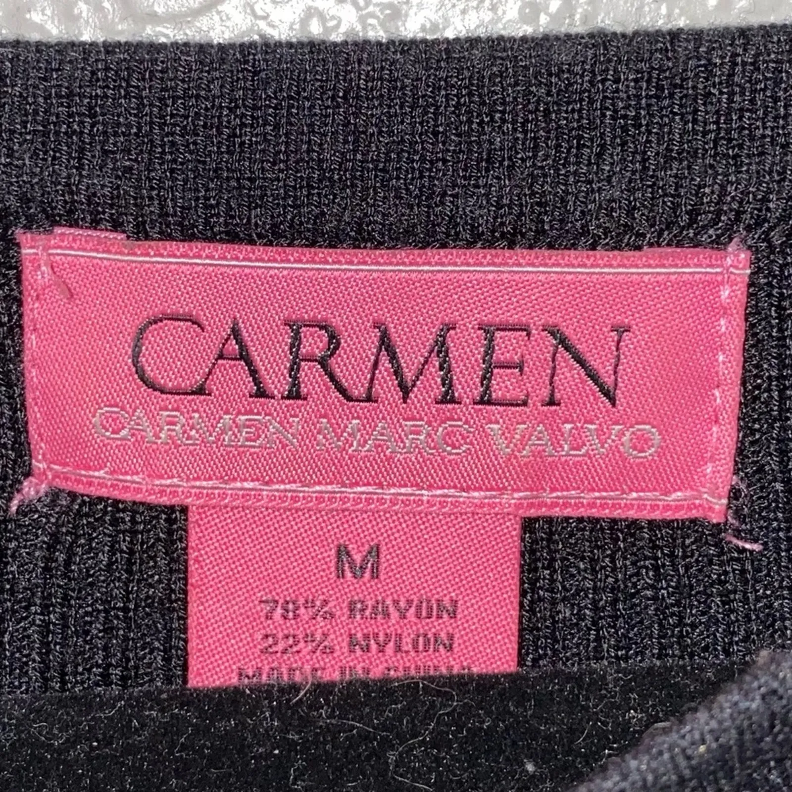 Carmen Marc Valvo Black Ribbed Cutout Long Sleeve Top Medium Keyhole Bodycon - Image 3