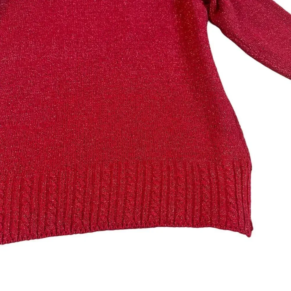 Diane Von Furstenberg The Color Authority Red Glitter Sweater Pullover Small - Image 8