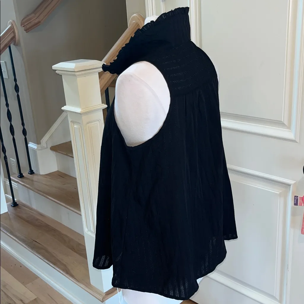 Black Cotton Sleeveless Flowy Button Up Blouse New - Image 6