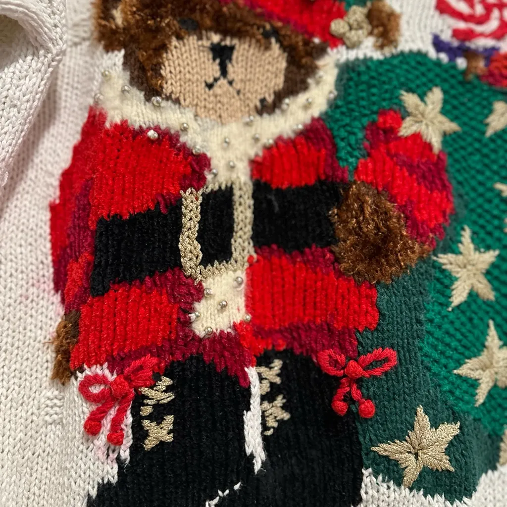 VTG ‘93 Marisa Christina Classics Sz: M Teddy Bear Embellished Christmas Sweater Red Size M - Image 13