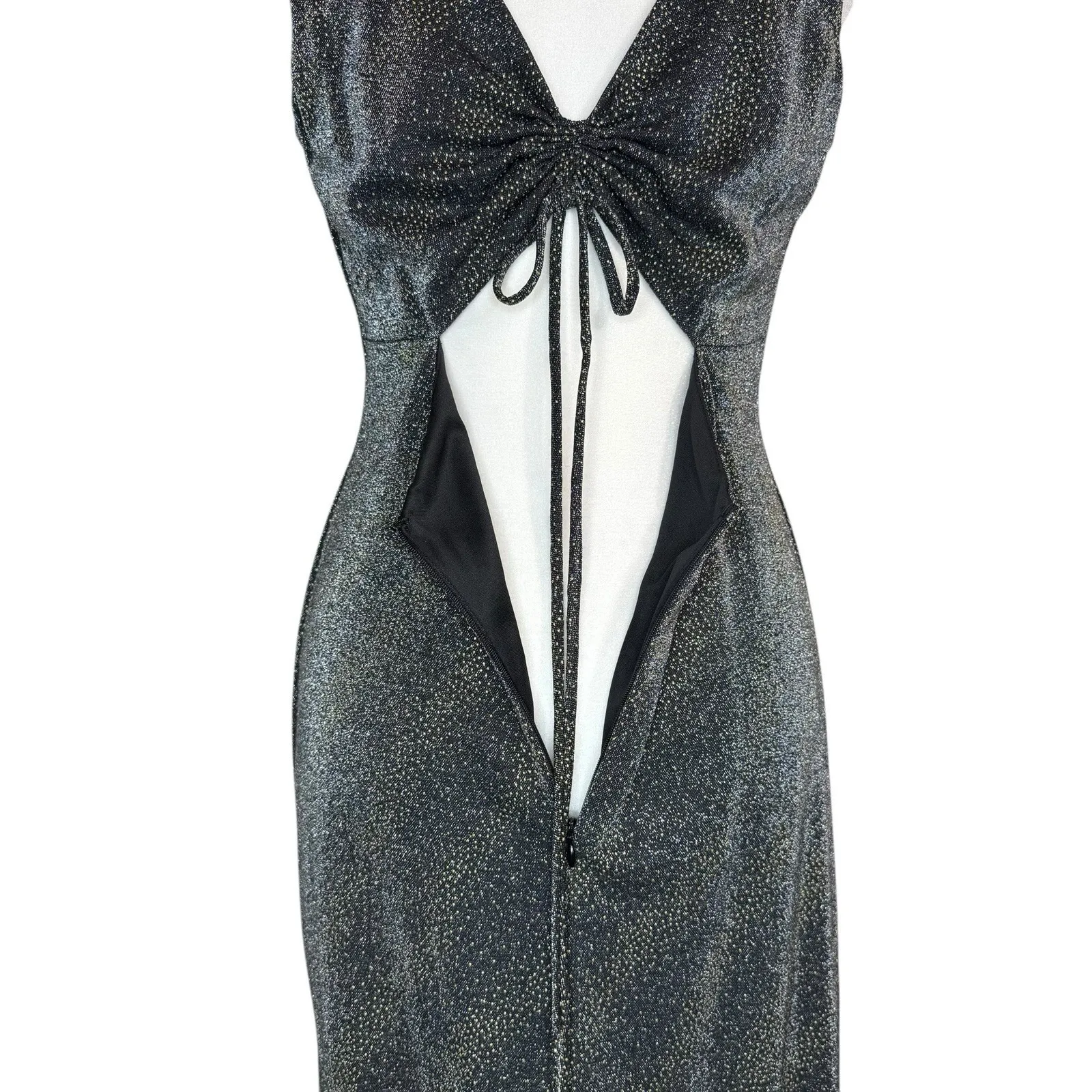 Vintage Cachet Evening Gown 12 Low Back Dress Sparkle Slit Floor Length USA Made Black - Image 7