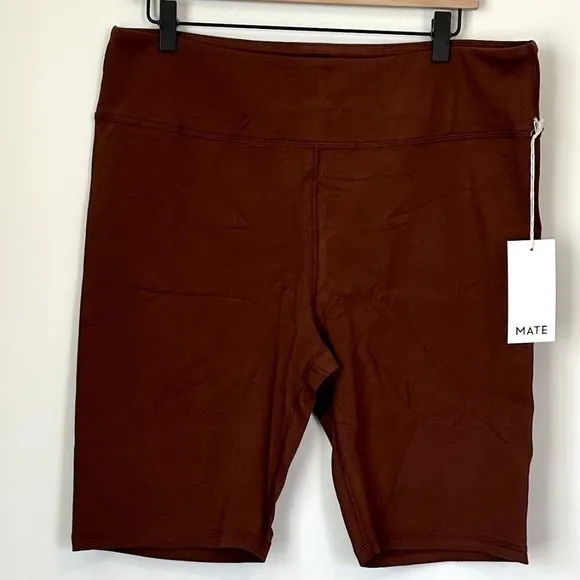 NWT MATE the Label Chocolate Brown Organic Stretch Biker Short - Size 2X - Image 1