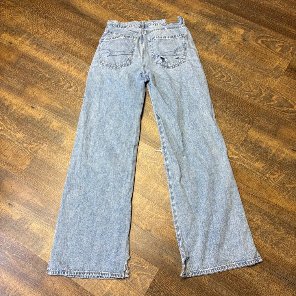 American Eagle Super High Rise Baggy Wide Leg Distressed Jeans Women’s 2 Ripped - Image 8