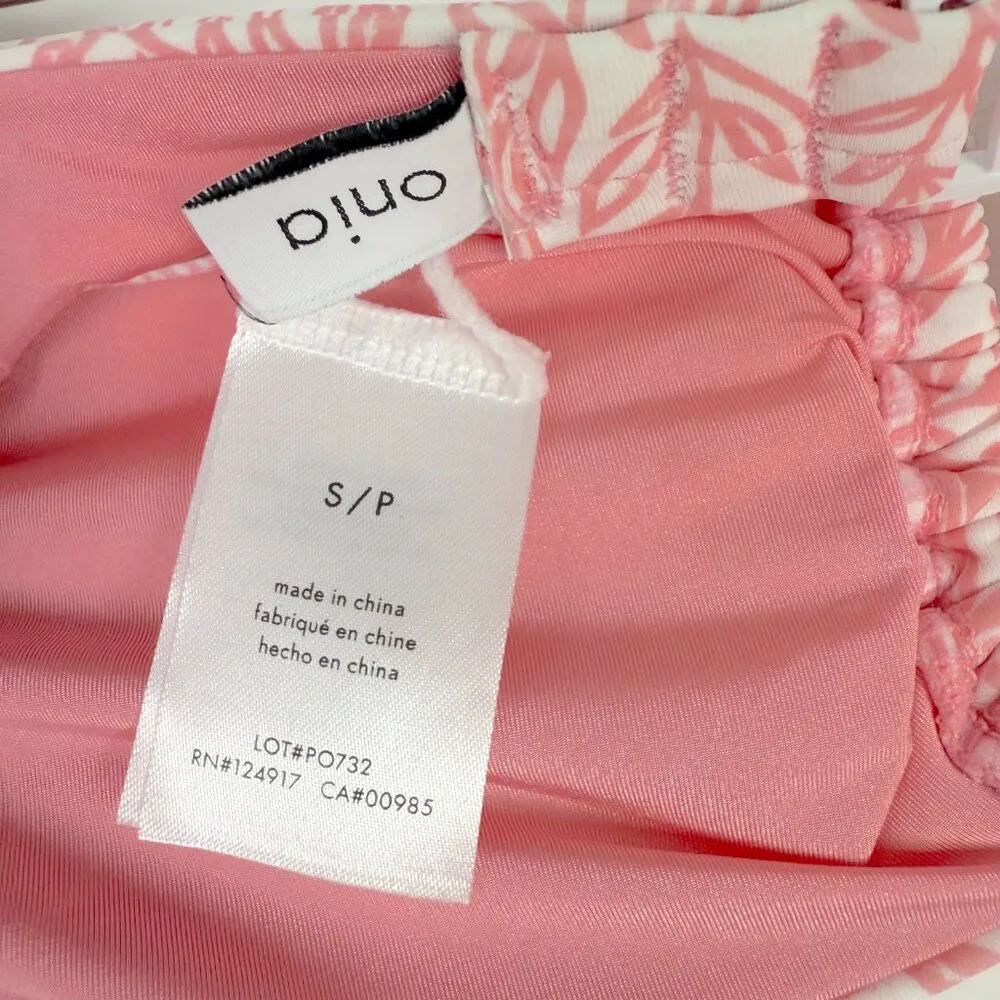 NWOT  Genevieve Bikini Top Rosette White Micro Leaves Pink Size Small S NEW - Image 10