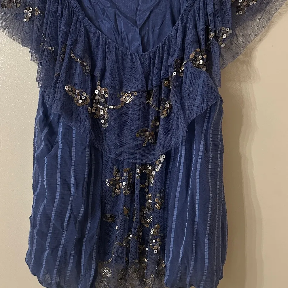 Free People Navy Sequin Blouse - Image 3