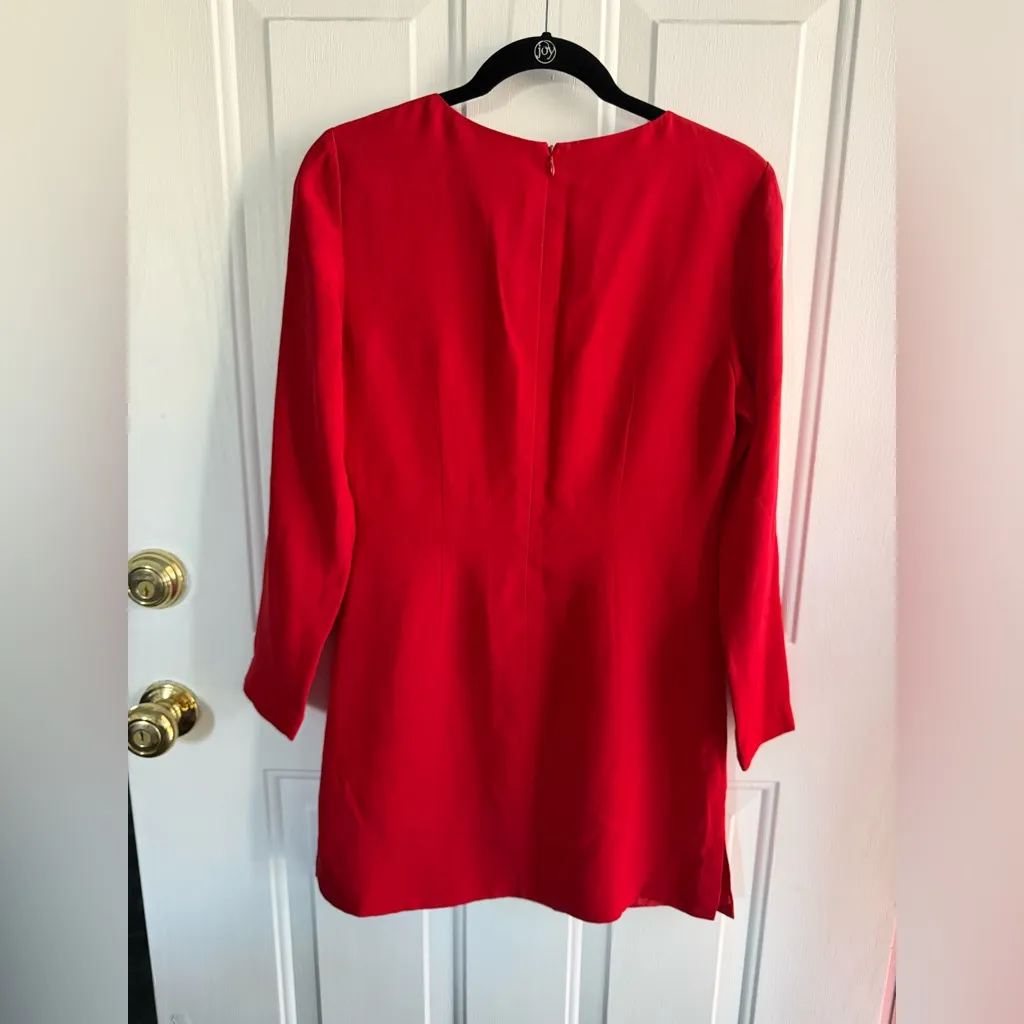 HUGO BUSCATI. NWT Silk Long Sleeve Mini Dress, Classic Red, SIZE 10 - Image 4