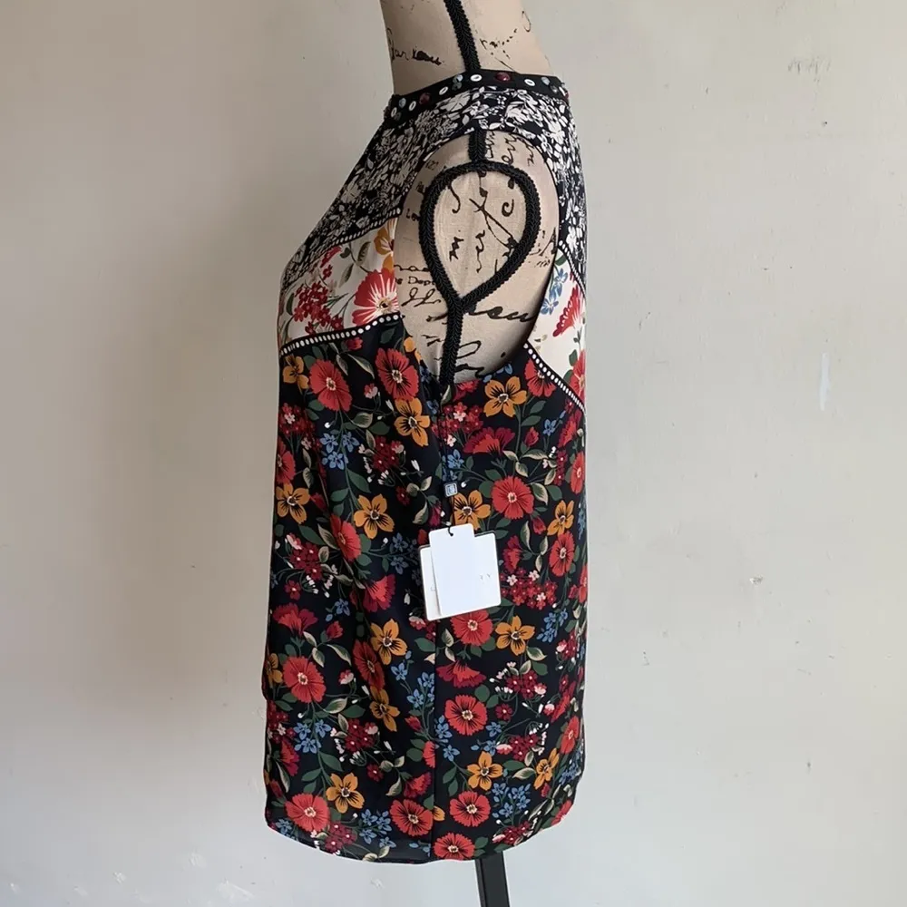 Laundry By Shelli Segal Floral Beaded Cut Out Sleeveless Blouse Size Small NWT - Image 7