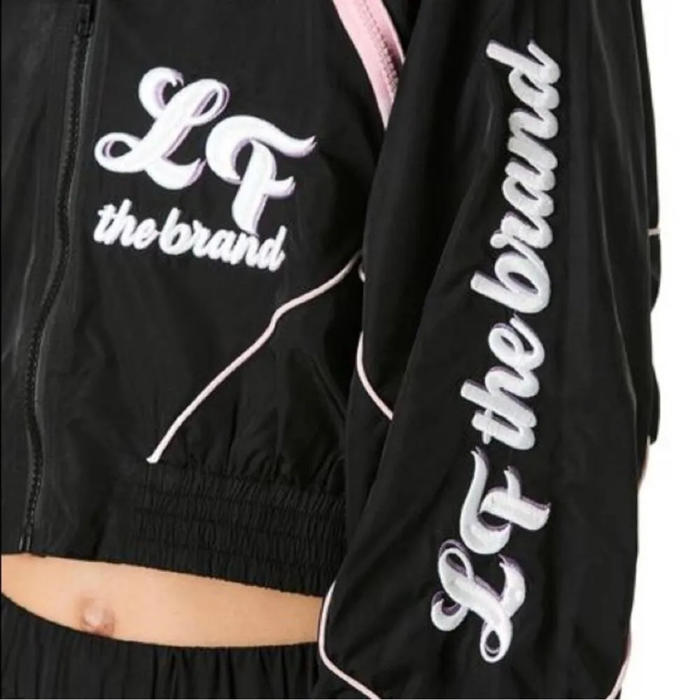 NEW LF The Brand Black Pink Windbreaker Cropped Bomber Jacket Size Small - Image 2