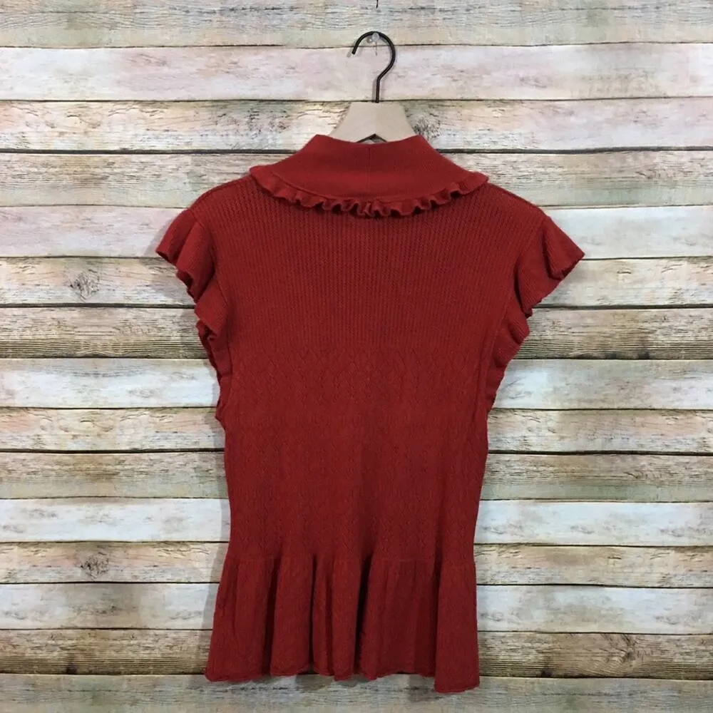 Torn by Ronny Kobo Knit Peplum Top - Rust - Large - Image 9