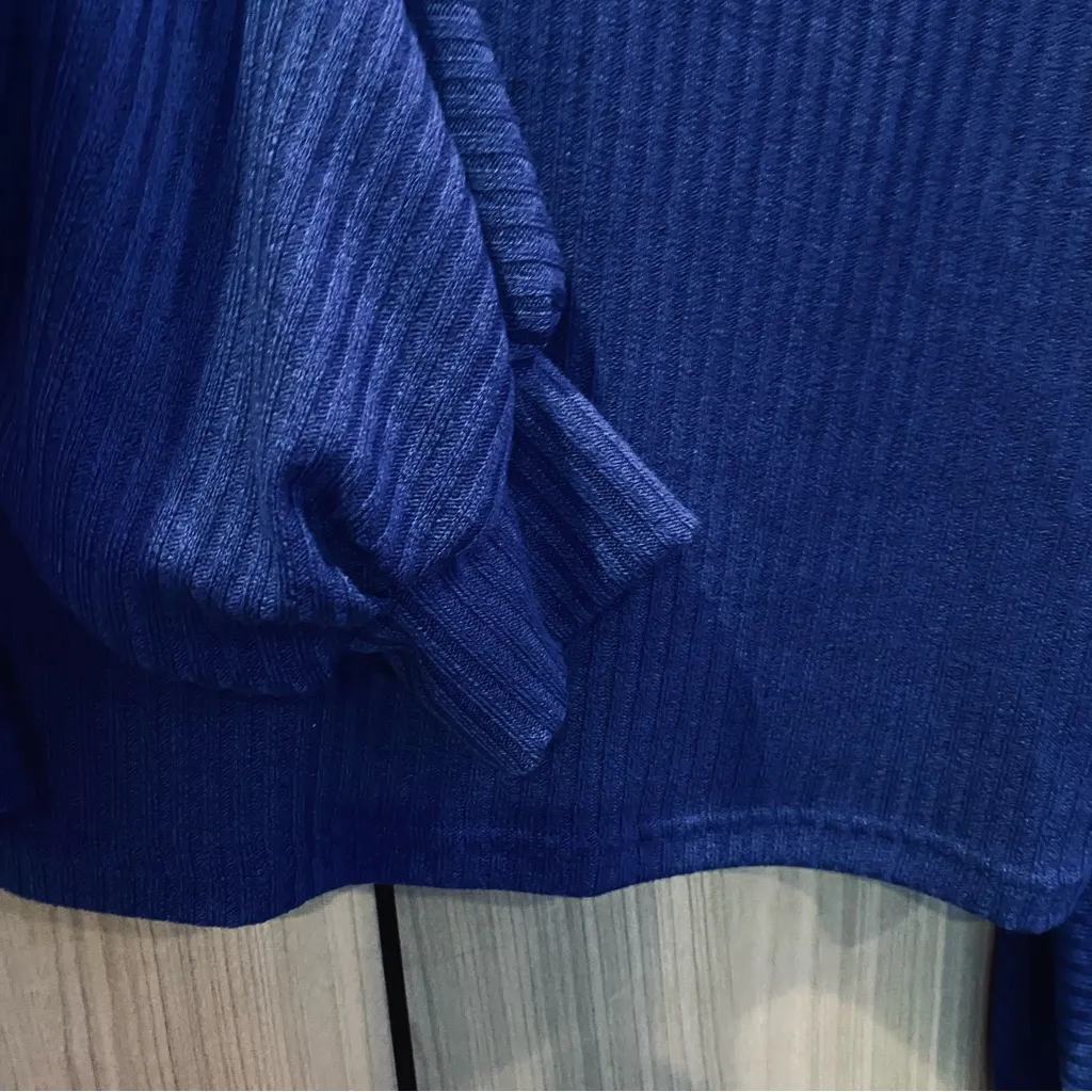 Royal Blue Large Cropped Round Crew Neck Batwing Sleeve Casual Blouse T - Image 3