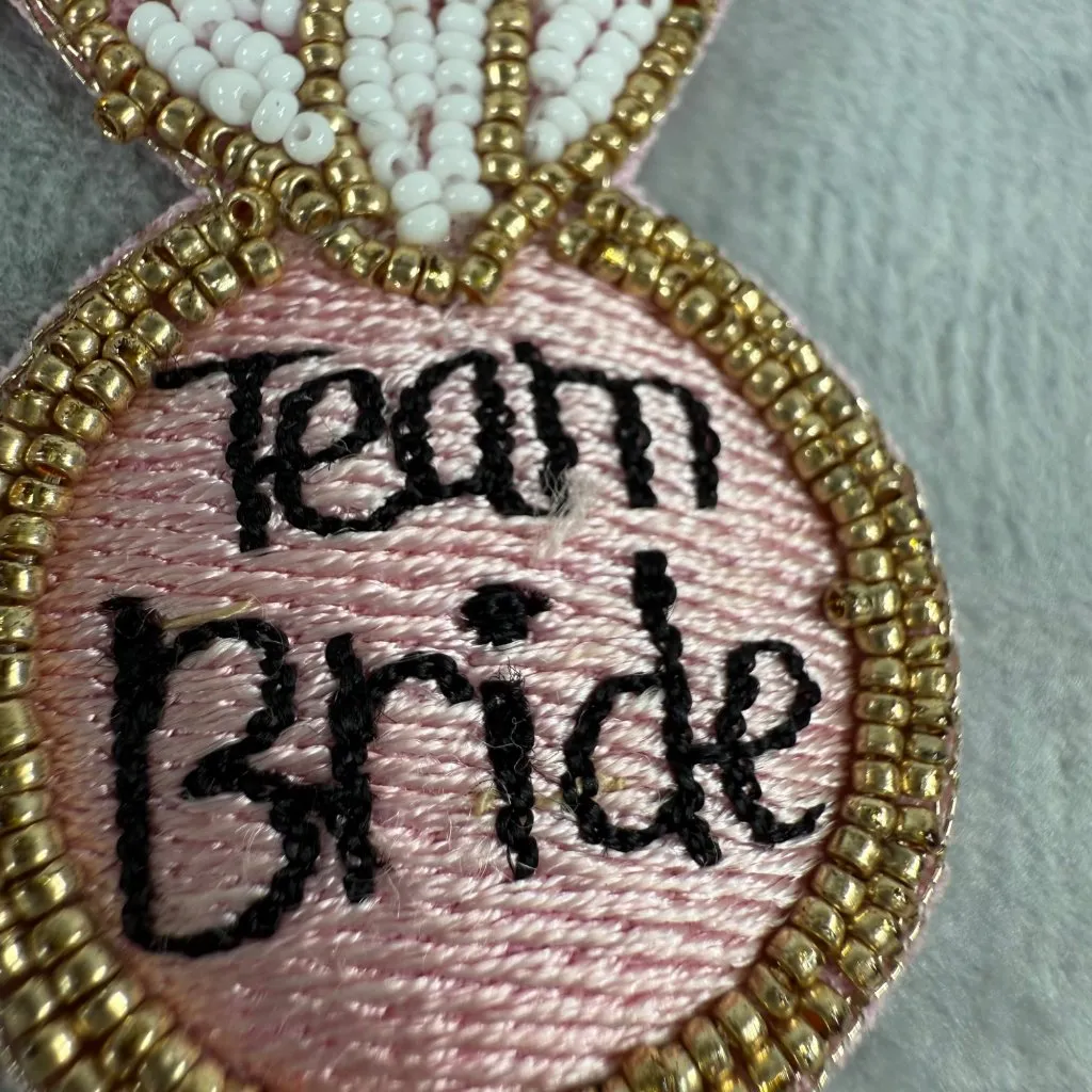 Bridal Party Beaded "Team Bride" Statement Earrings Wedding Pierced Post Pink - Image 10