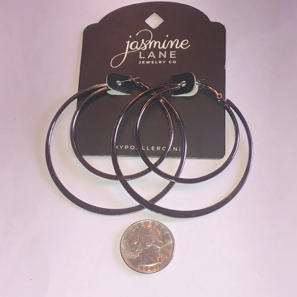 Jasmine Lane Gunmetal Dark Metal Huge Boho Hoop Earrings - Image 3