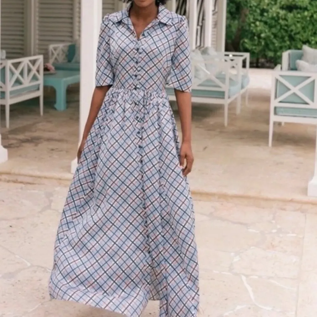 Gal Meets Glam Colette Plaid Button Down Maxi Dress Size 00 Designer Modest - Image 7