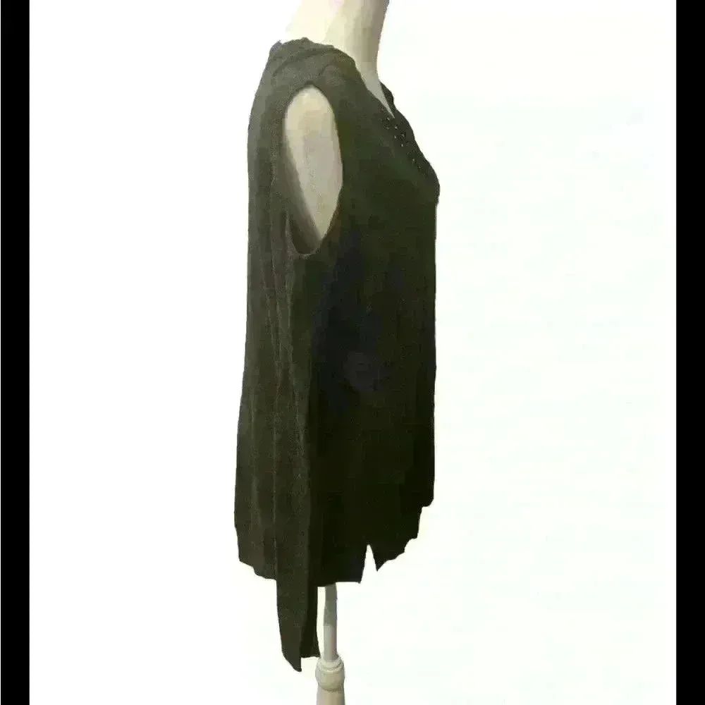 Democracy Long Sleeve Gray Cold Shoulder Faux Leather Neckline V Neck - Image 3