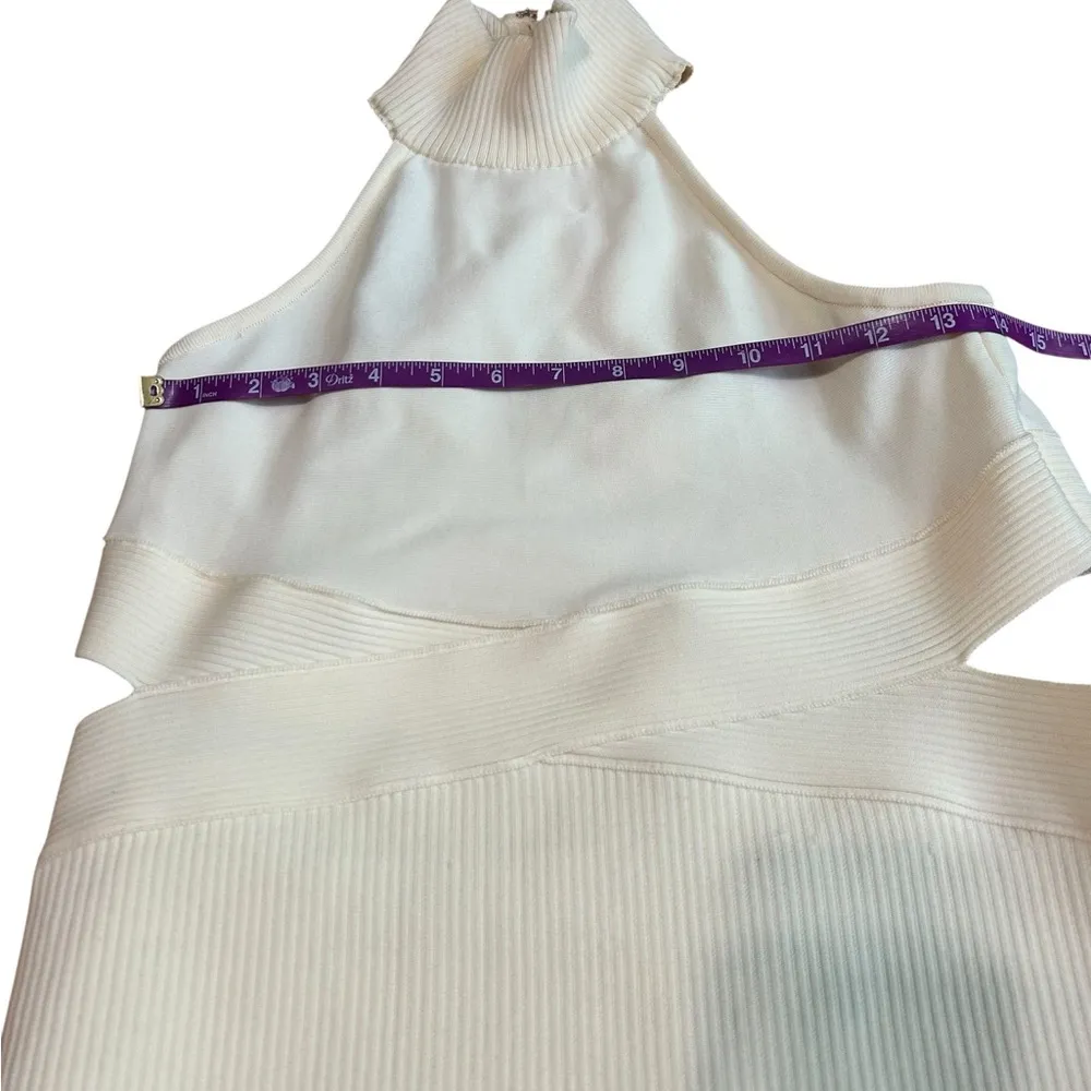 Herve By Herve Leger Halter Turtleneck Cutout Mini Dress vanilla size Large - Image 5