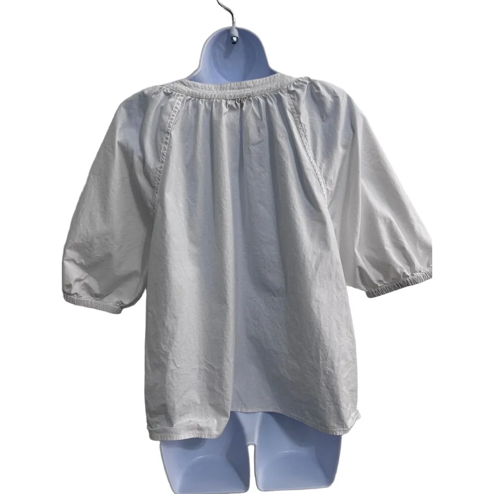 Vineyard Vines White Long Puff Sleeves ButtonFront‎ Scoop Neck Classic Blouse L - Image 4