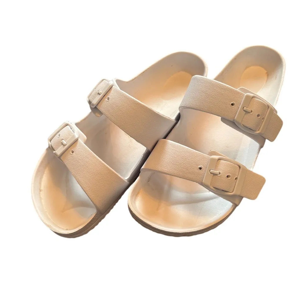 Shade & Shore Slide Sandals Womens Size 7 White Double Buckle Comfort - Image 11